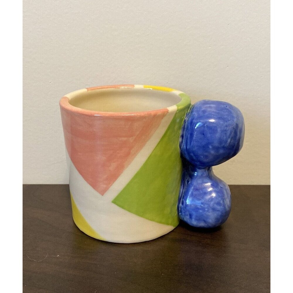 Mini Signed Studio Pottery Glazed Handmade Mug Tea Coffee Color Block Demitasse